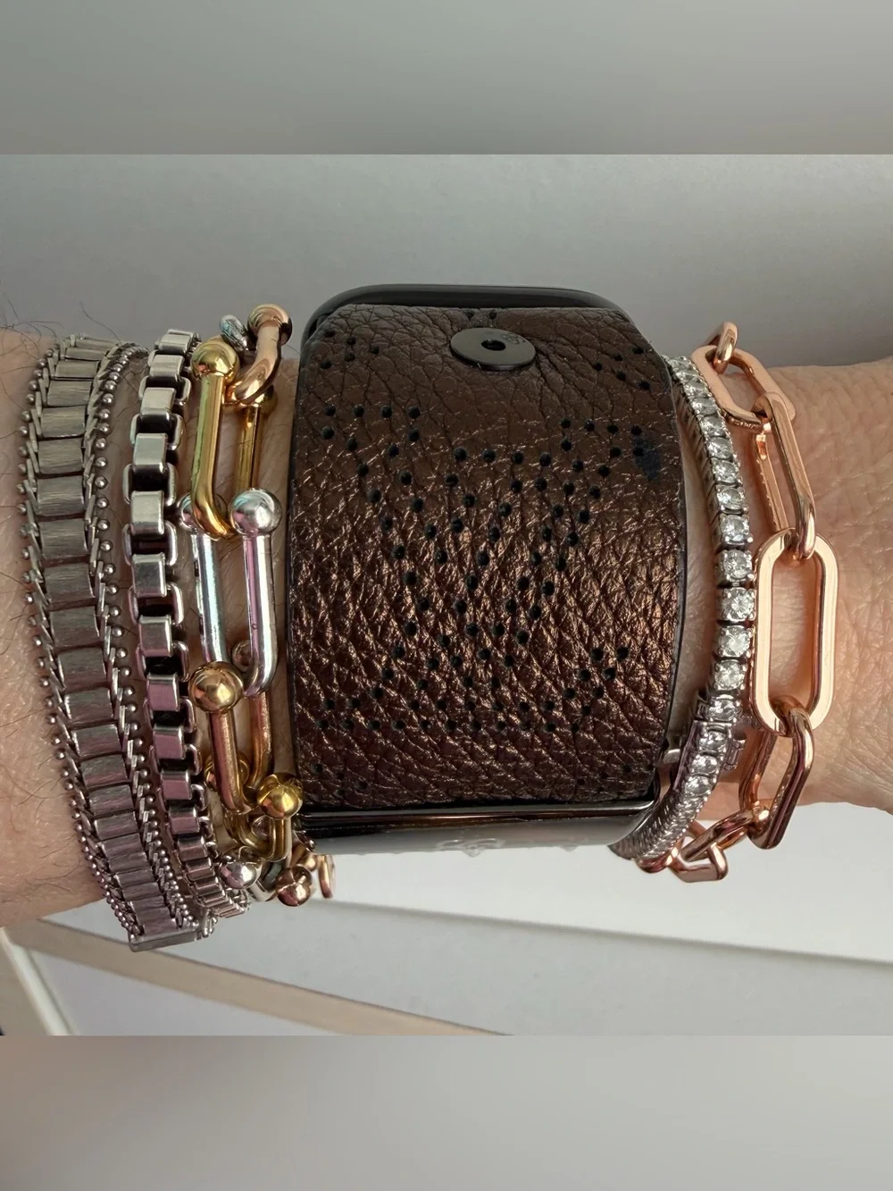 Upcycled bronze mahina leather Spark*l band for Apple Watch, size 6.25” or less